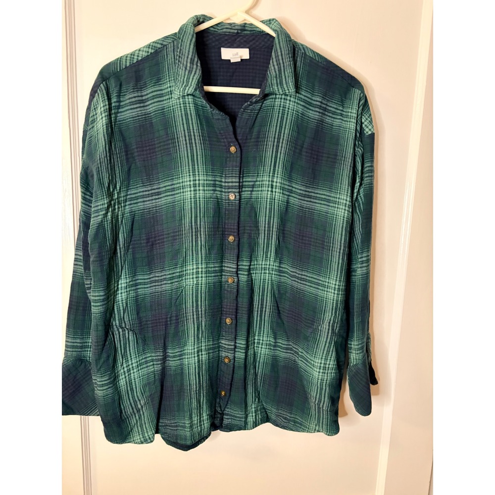 J. Jill Green and Navy Plaid Button-Down Shirt
